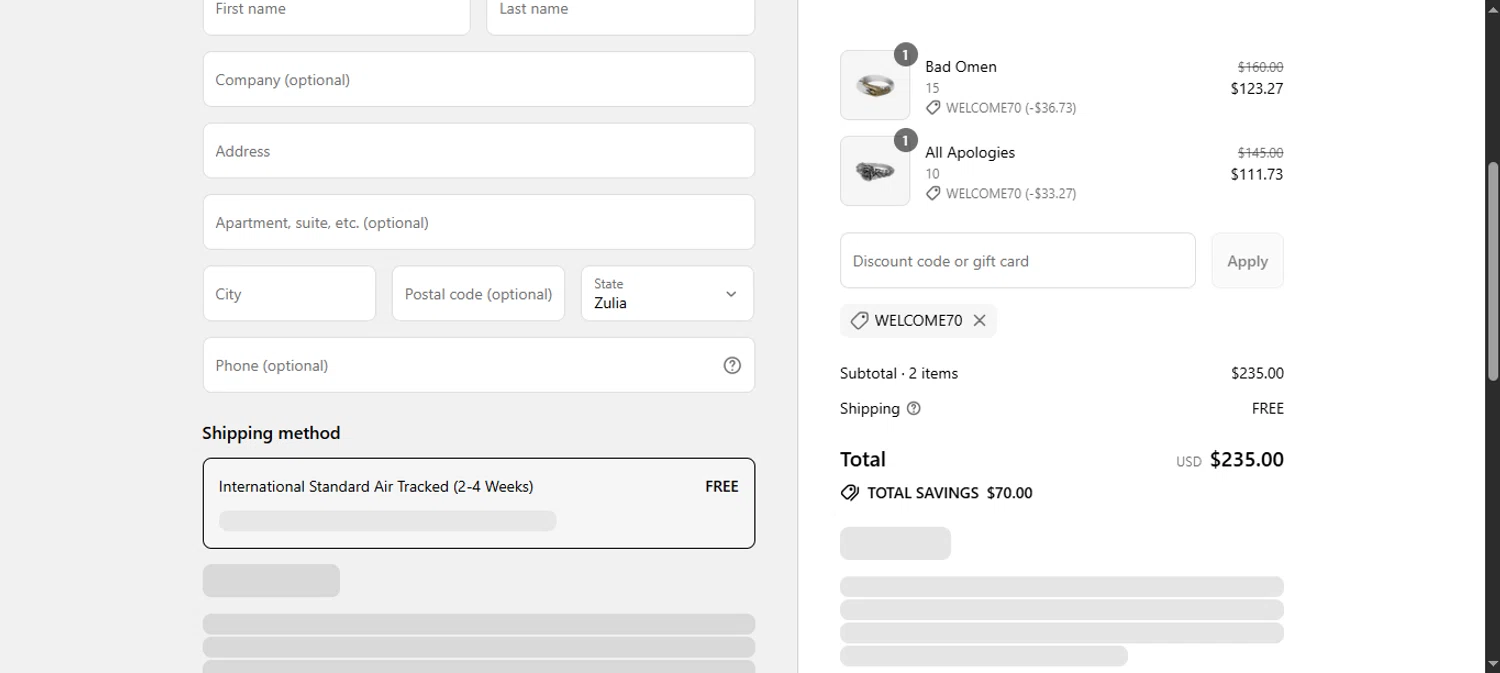 Clocks and Colours discount code screenshot showing code WELCOME70 applied at Clocks and Colours checkout page. Uploaded by SimplyCodes community member noworries on Jul 30, 2025
