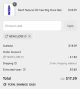 NEWCLORE10 coupon verification screenshot