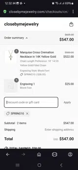 Close by me jewelry coupon verification screenshot