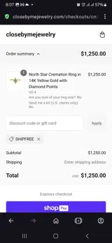 Close by me jewelry coupon verification screenshot