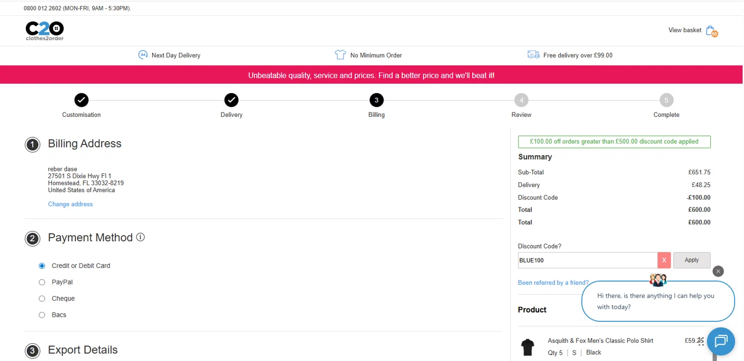 Clothes2Order checkout page showing Clothes2Order discount code box | Screenshot taken by SimplyCodes community member on Nov 17, 2025