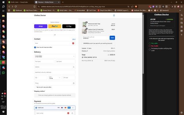 Clothes Doctor checkout page showing Clothes Doctor promo code box | Screenshot taken by SimplyCodes community member on Sep 4, 2025