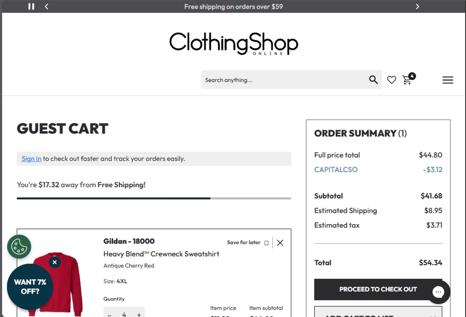 Clothing Shop Online discount code screenshot showing code CAPITALCSO applied at Clothing Shop Online checkout page. Uploaded by SimplyCodes community member carloschirino on Aug 29, 2025