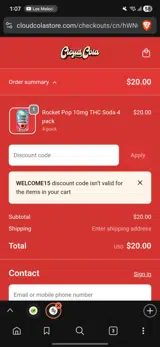Cloud Cola coupon verification screenshot