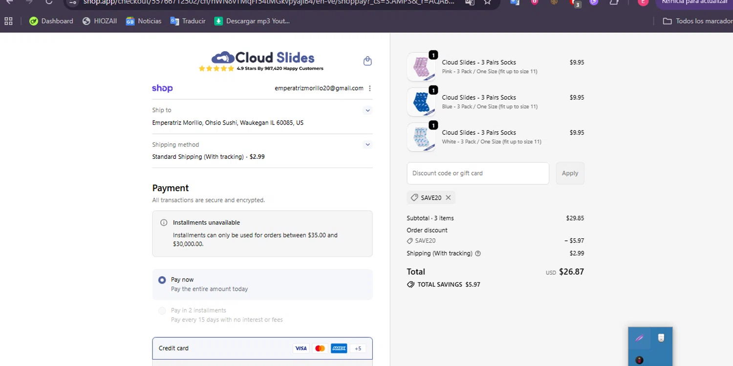 Cloud Slides checkout page showing Cloud Slides discount code box | Screenshot taken by SimplyCodes community member on Feb 18, 2026