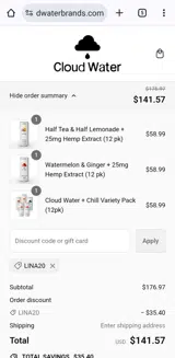 Lina20 coupon verification screenshot