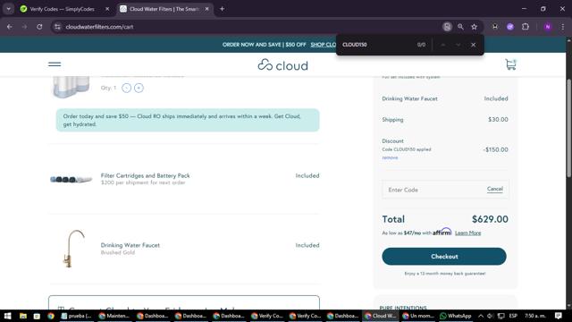 Cloud Water Filters checkout page showing Cloud Water Filters promo code box | Screenshot taken by SimplyCodes community member on Sep 25, 2025