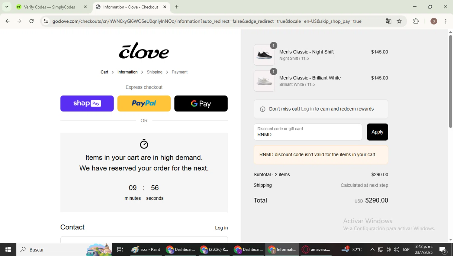 Clove discount code screenshot showing code RNMD applied at Clove checkout page. Uploaded by SimplyCodes community member WiseExpert2972 on Jul 23, 2025