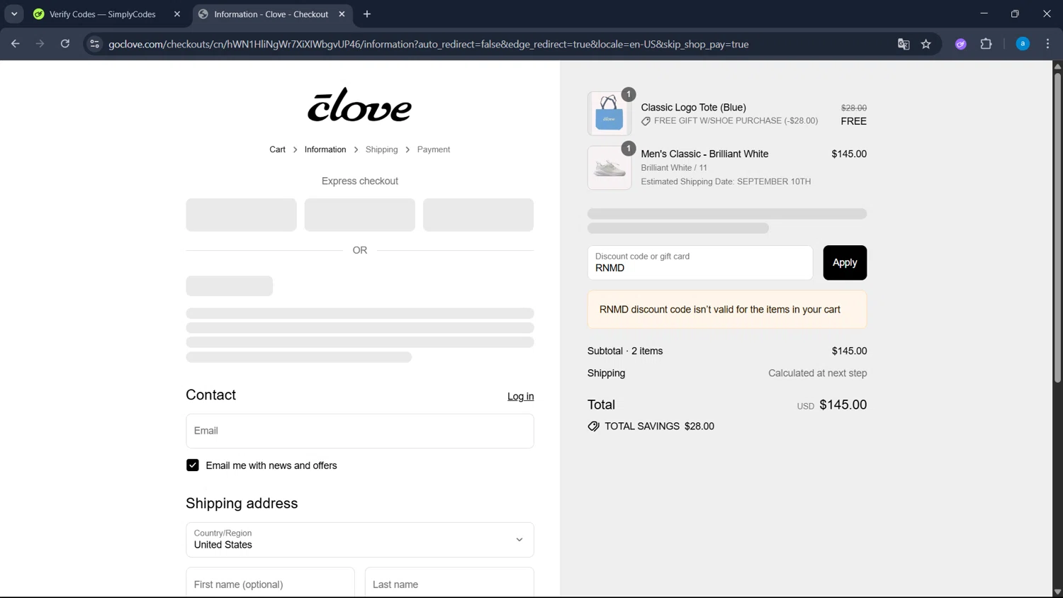 Clove discount code screenshot showing code RNMD applied at Clove checkout page. Uploaded by SimplyCodes community member WiseHawk9255 on Aug 1, 2025