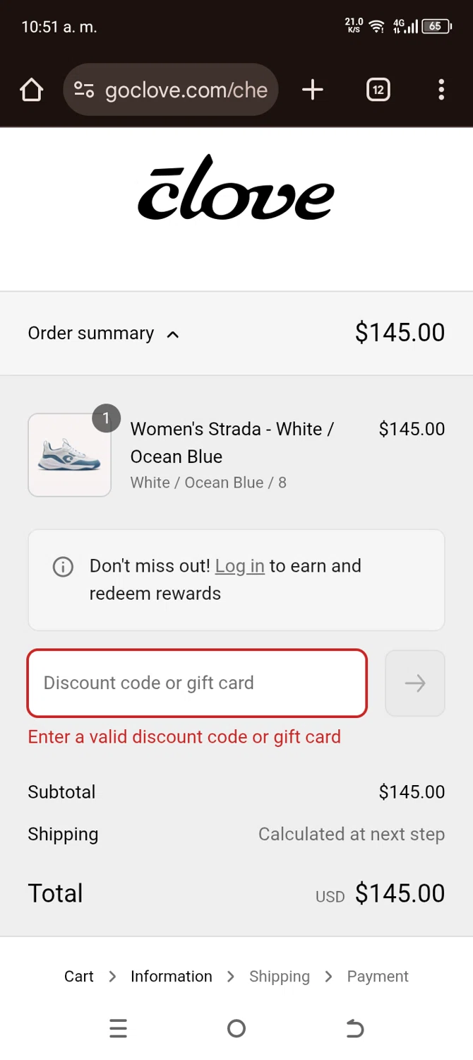 Clove discount code screenshot showing code CLOVESARAH applied at Clove checkout page. Uploaded by SimplyCodes community member cachetegomez on Aug 15, 2025
