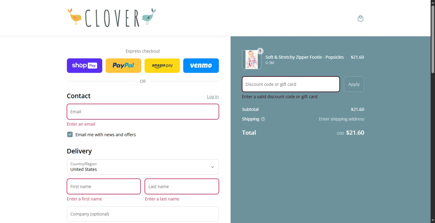 Clover Baby & Kids promo code screenshot showing code ohbaby applied at Clover Baby & Kids checkout page. Uploaded by SimplyCodes community member DiscountPhoenix427 on Aug 17, 2025