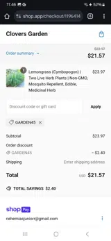Garden45 coupon verification screenshot