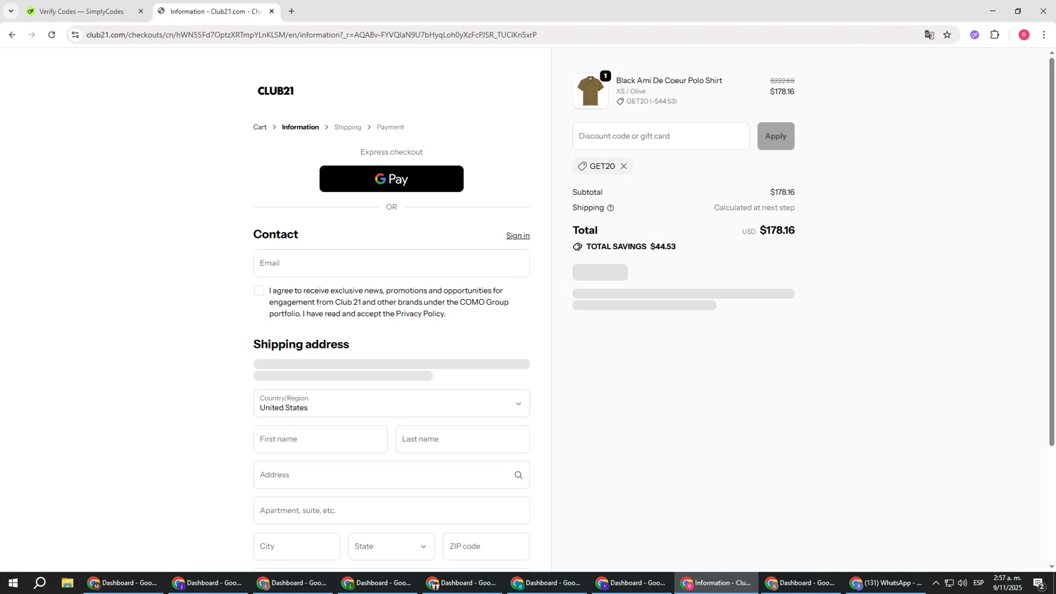 Club21 promo code screenshot showing code GET20 applied at Club21 checkout page. Uploaded by SimplyCodes community member TTTT55 on Nov 9, 2025