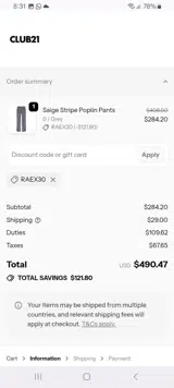 Club21 coupon verification screenshot
