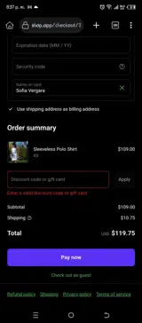 Club & Court coupon verification screenshot