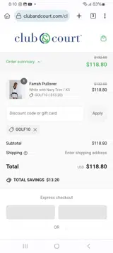 Club & Court coupon verification screenshot