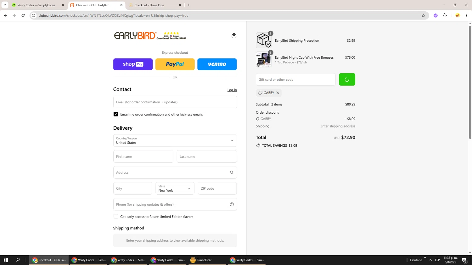 Club EarlyBird discount code screenshot showing code GABBY applied at Club EarlyBird checkout page. Uploaded by SimplyCodes community member Richard251 on Aug 6, 2025