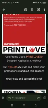 Printlove10 coupon verification screenshot