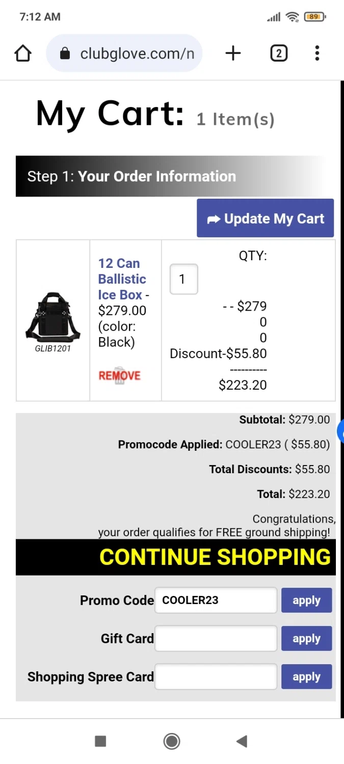 where to use Club Glove promo code box