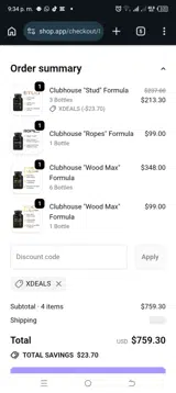 Clubhouse Supplements coupon verification screenshot