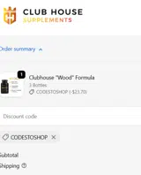 Clubhouse Supplements coupon verification screenshot