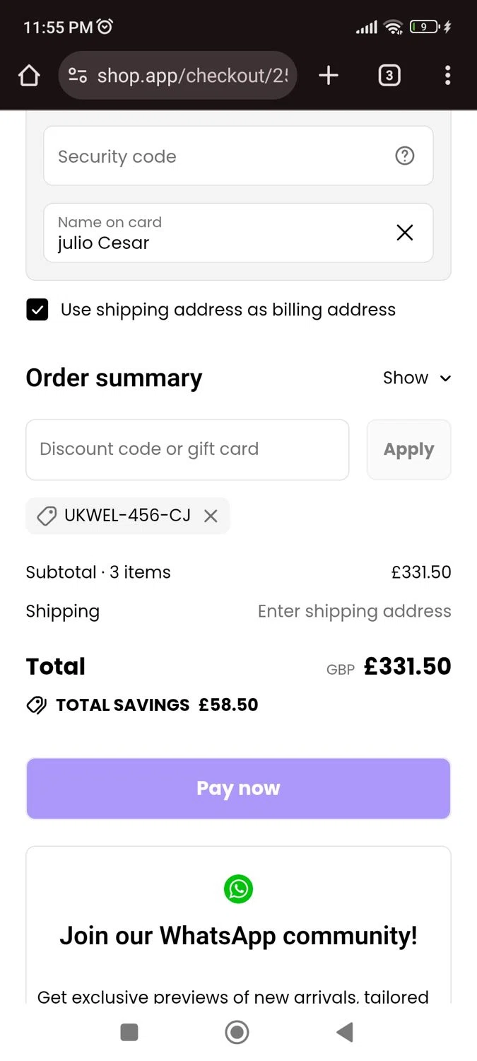 Club L London discount code screenshot showing code UKWEL-456-CJ applied at Club L London checkout page. Uploaded by SimplyCodes community member juliocoronel038ef0f on Aug 18, 2025