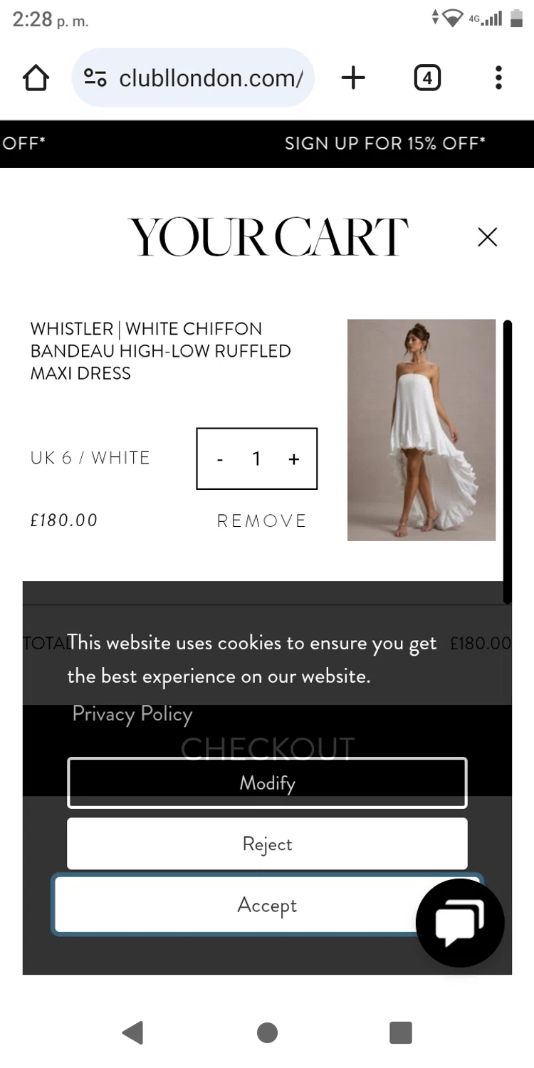 Club L London discount code screenshot showing code 15OFF applied at Club L London checkout page. Uploaded by SimplyCodes community member franksanchez on Feb 12, 2025