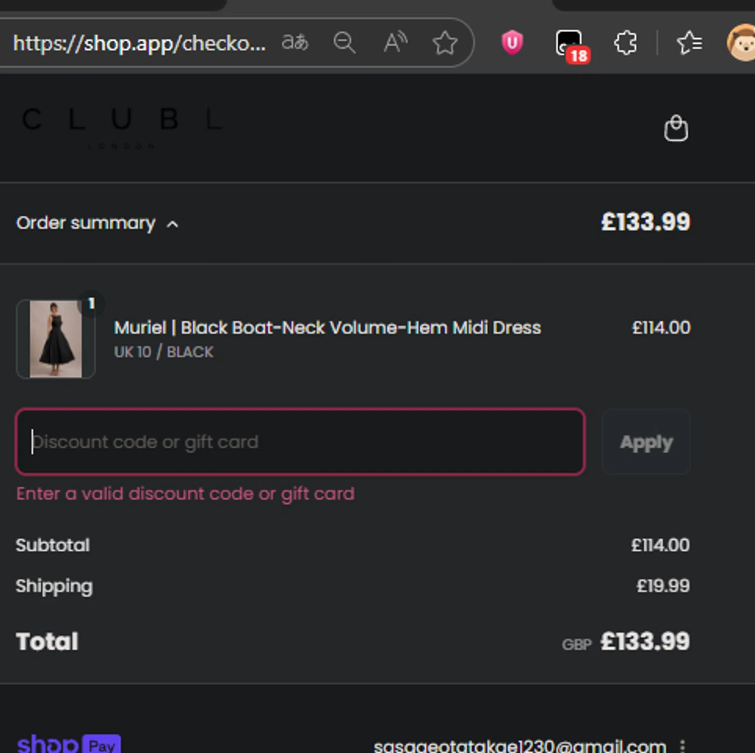 Club L London discount code screenshot showing code STUDENTDISCOUNT applied at Club L London checkout page. Uploaded by SimplyCodes community member PedroNavaja on Aug 28, 2025