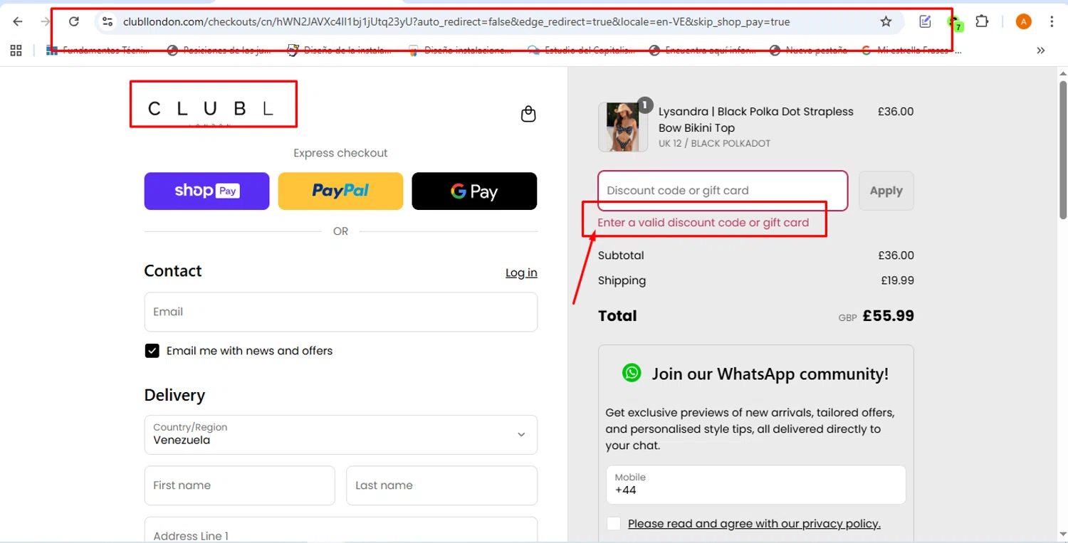 Club L London discount code screenshot showing code STUDENTDISCOUNT applied at Club L London checkout page. Uploaded by SimplyCodes community member victorchirino1 on Aug 28, 2025
