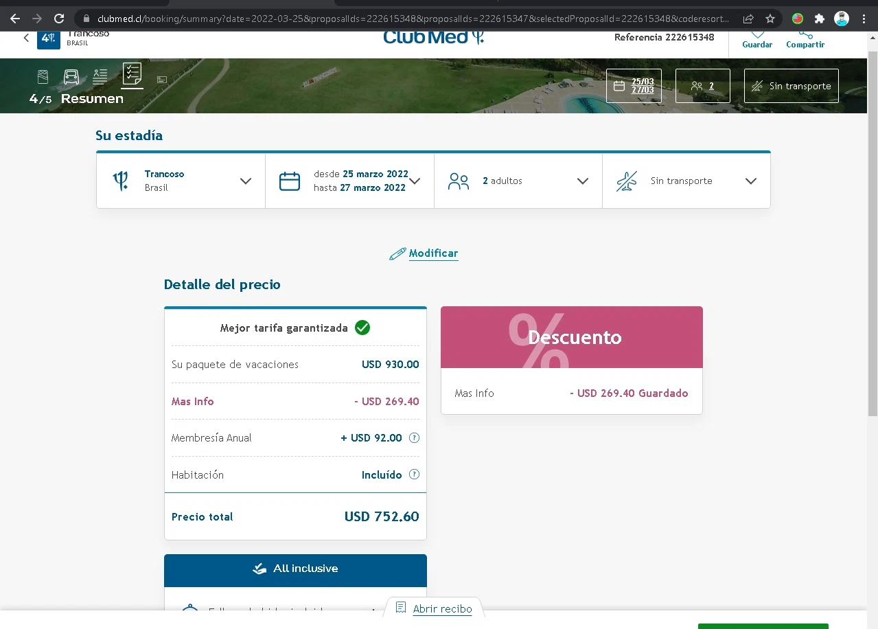 Club Med checkout page showing Club Med promo code box | Screenshot taken by SimplyCodes community member on Mar 15, 2022