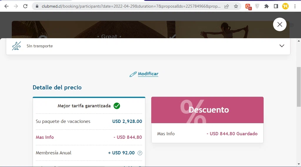 Club Med checkout page showing Club Med promo code box | Screenshot taken by SimplyCodes community member on Apr 6, 2022