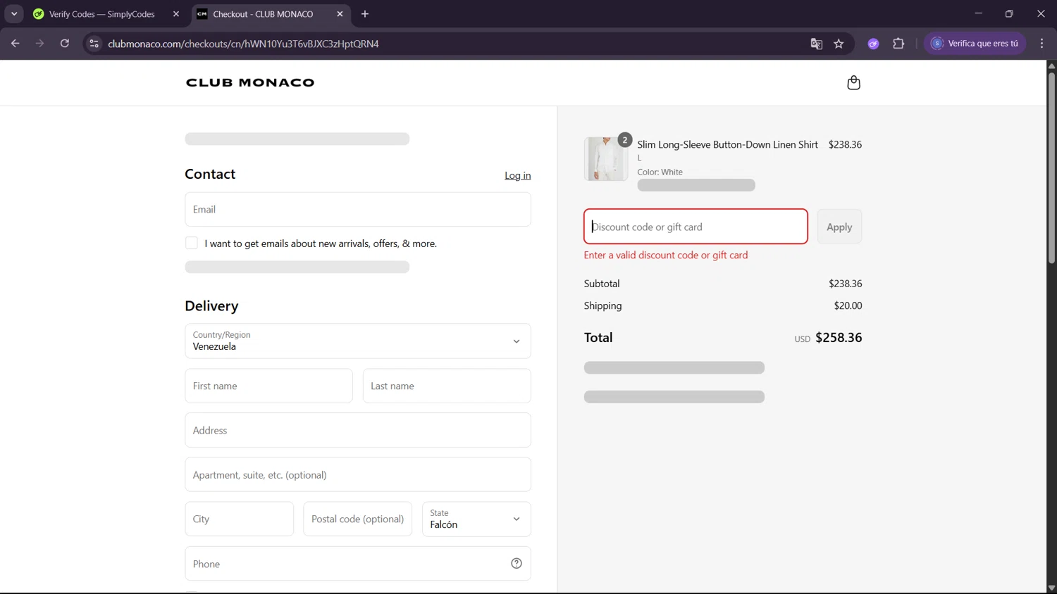 Club Monaco promo code screenshot showing code Extra40%Off applied at Club Monaco checkout page. Uploaded by SimplyCodes community member ExtraordinaryWhiz4519 on Jul 24, 2025