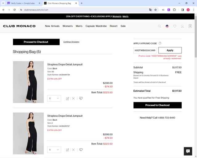Club Monaco checkout page showing Club Monaco promo code box | Screenshot taken by SimplyCodes community member on Mar 28, 2024