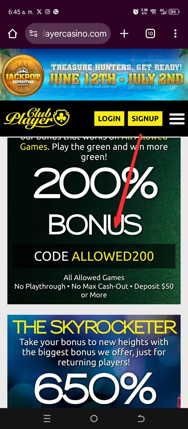 Club Player Casino coupon code screenshot showing code ALLOWED200 applied at Club Player Casino checkout page. Uploaded by SimplyCodes community member mdarwyns on Jun 12, 2025