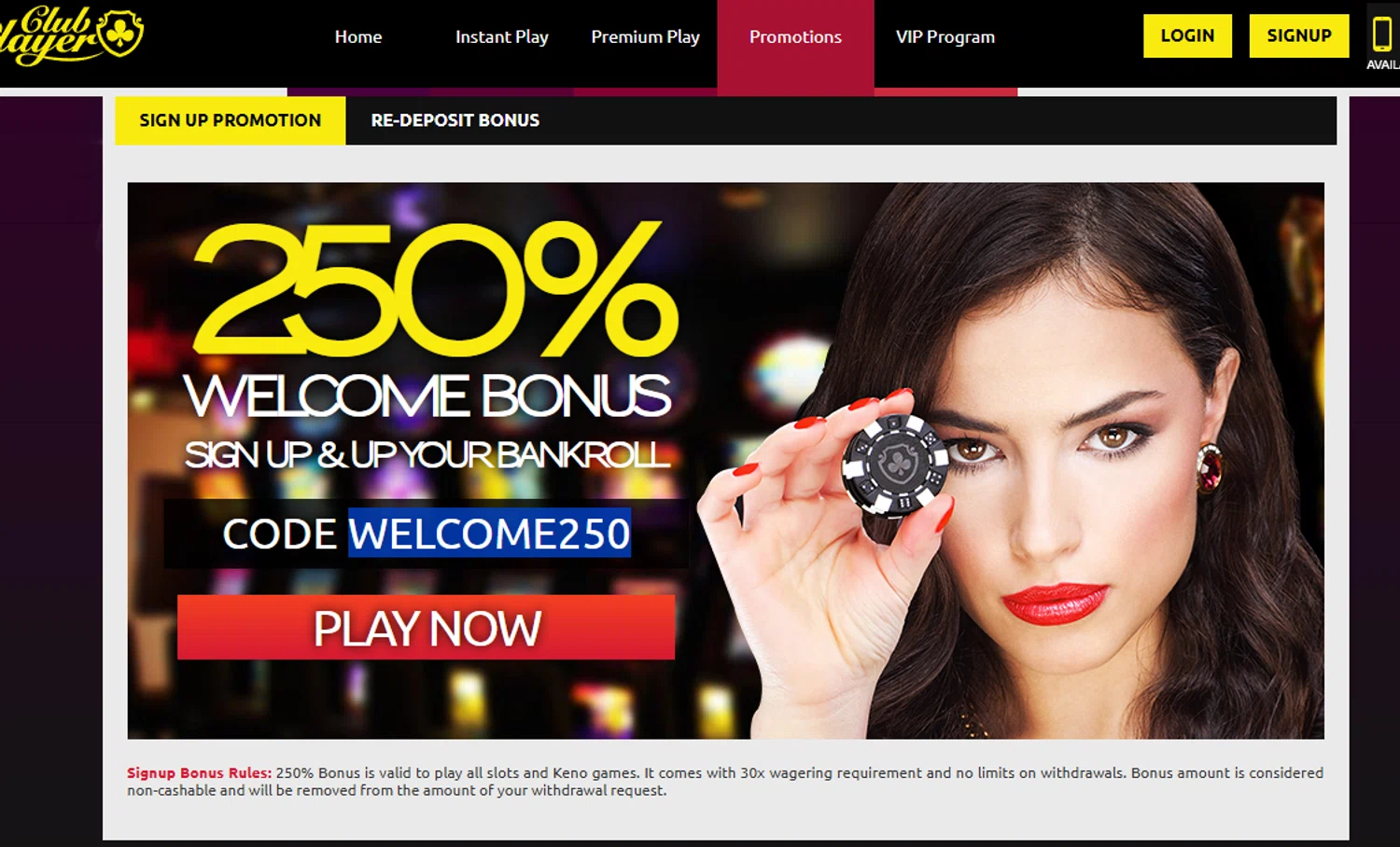Club Player Casino coupon code screenshot showing code WELCOME250 applied at Club Player Casino checkout page. Uploaded by SimplyCodes community member Dejadepicharme on Sep 17, 2025