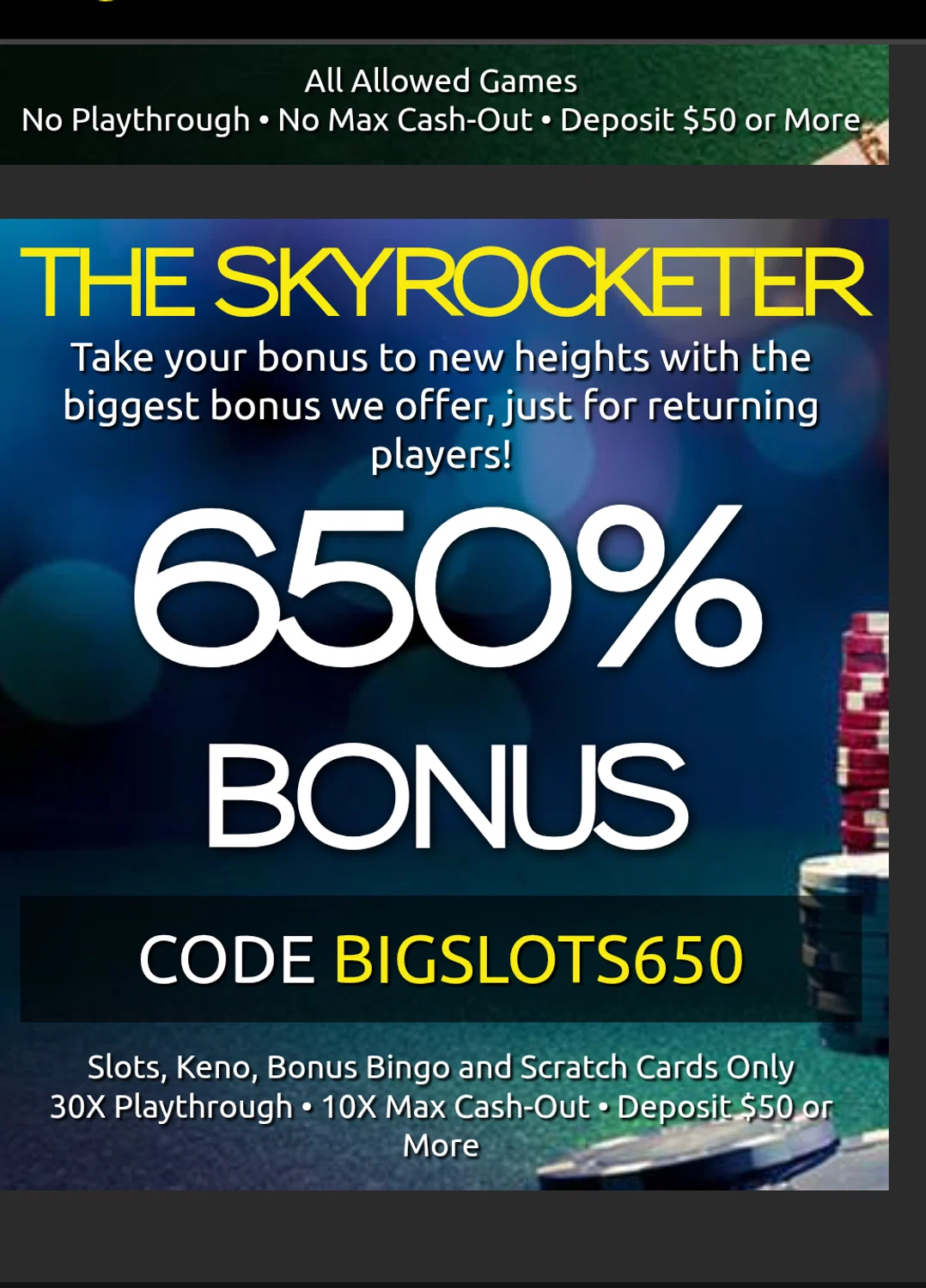 Club Player Casino coupon code screenshot showing code Bigslots650 applied at Club Player Casino checkout page. Uploaded by SimplyCodes community member chepipi on Feb 13, 2026