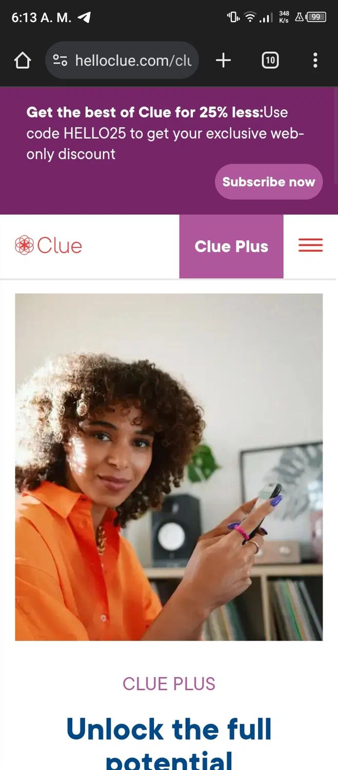 Clue Period checkout page showing Clue Period promo code box | Screenshot taken by SimplyCodes community member on Jun 17, 2024