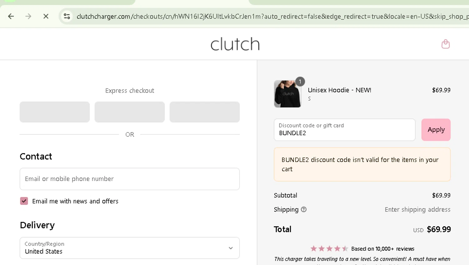 Clutch Charger discount code screenshot showing code BUNDLE2 applied at Clutch Charger checkout page. Uploaded by SimplyCodes community member TreasureMaverick5280 on Jul 27, 2025