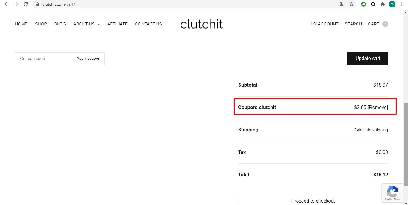 ClutchIt checkout page showing ClutchIt promo code box | Screenshot taken by SimplyCodes community member on Nov 12, 2020