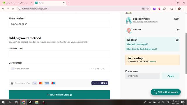 Clutter checkout page showing Clutter promo code box | Screenshot taken by SimplyCodes community member on Aug 19, 2025