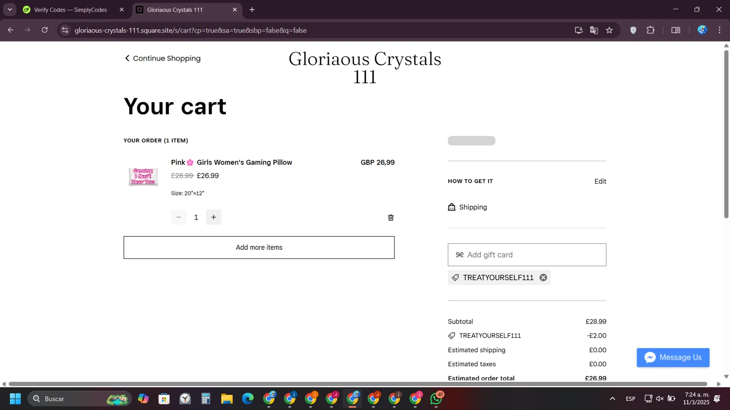 CM Boutique checkout page showing CM Boutique promo code box | Screenshot taken by SimplyCodes community member on Mar 11, 2025