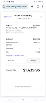 CMMG coupon verification screenshot