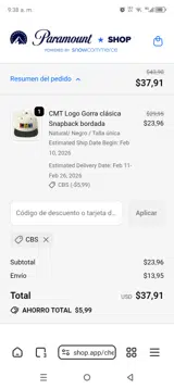 CMT coupon verification screenshot