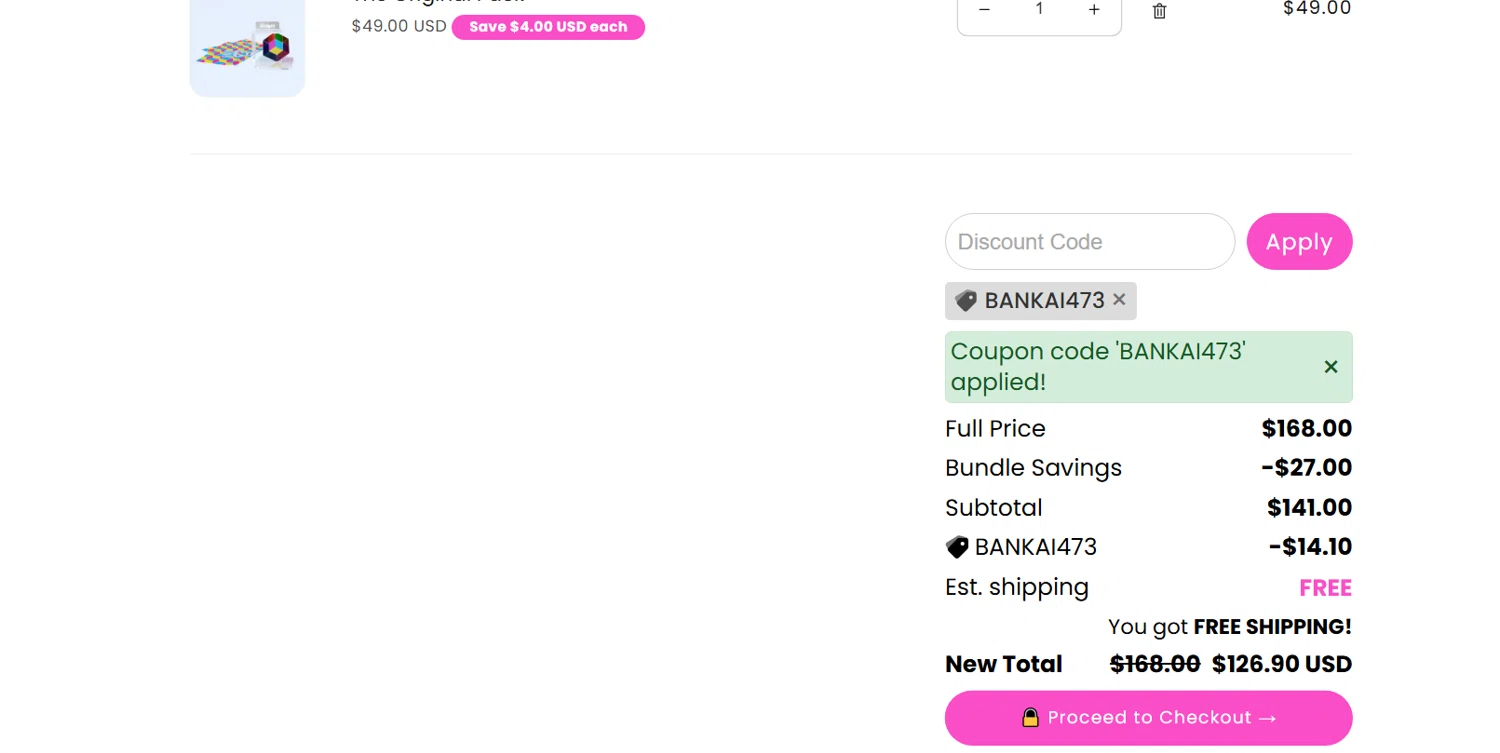 CMY Cubes promo code screenshot showing code BANKAI473 applied at CMY Cubes checkout page. Uploaded by SimplyCodes community member SavvyAdmiral5704 on Jan 31, 2026