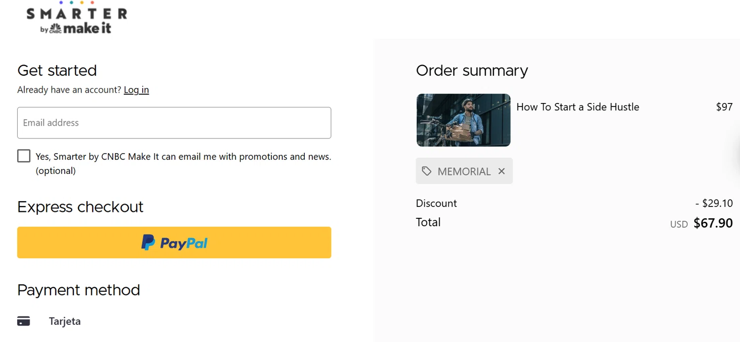 CNBC promo code screenshot showing code MEMORIAL applied at CNBC checkout page. Uploaded by SimplyCodes community member ______________________________ on May 19, 2025