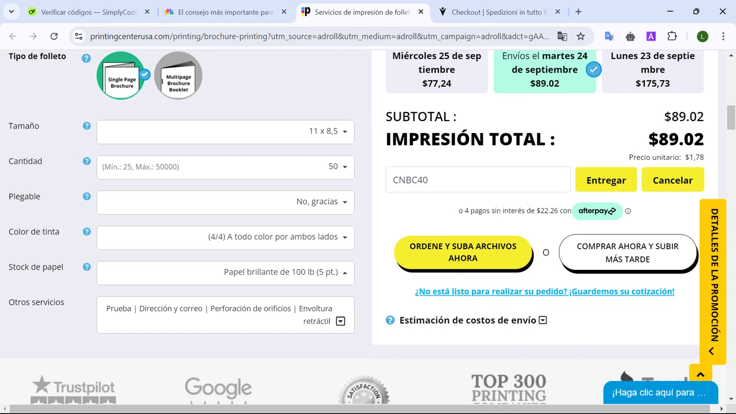 CNBC checkout page showing CNBC promo code box | Screenshot taken by SimplyCodes community member on Sep 19, 2024