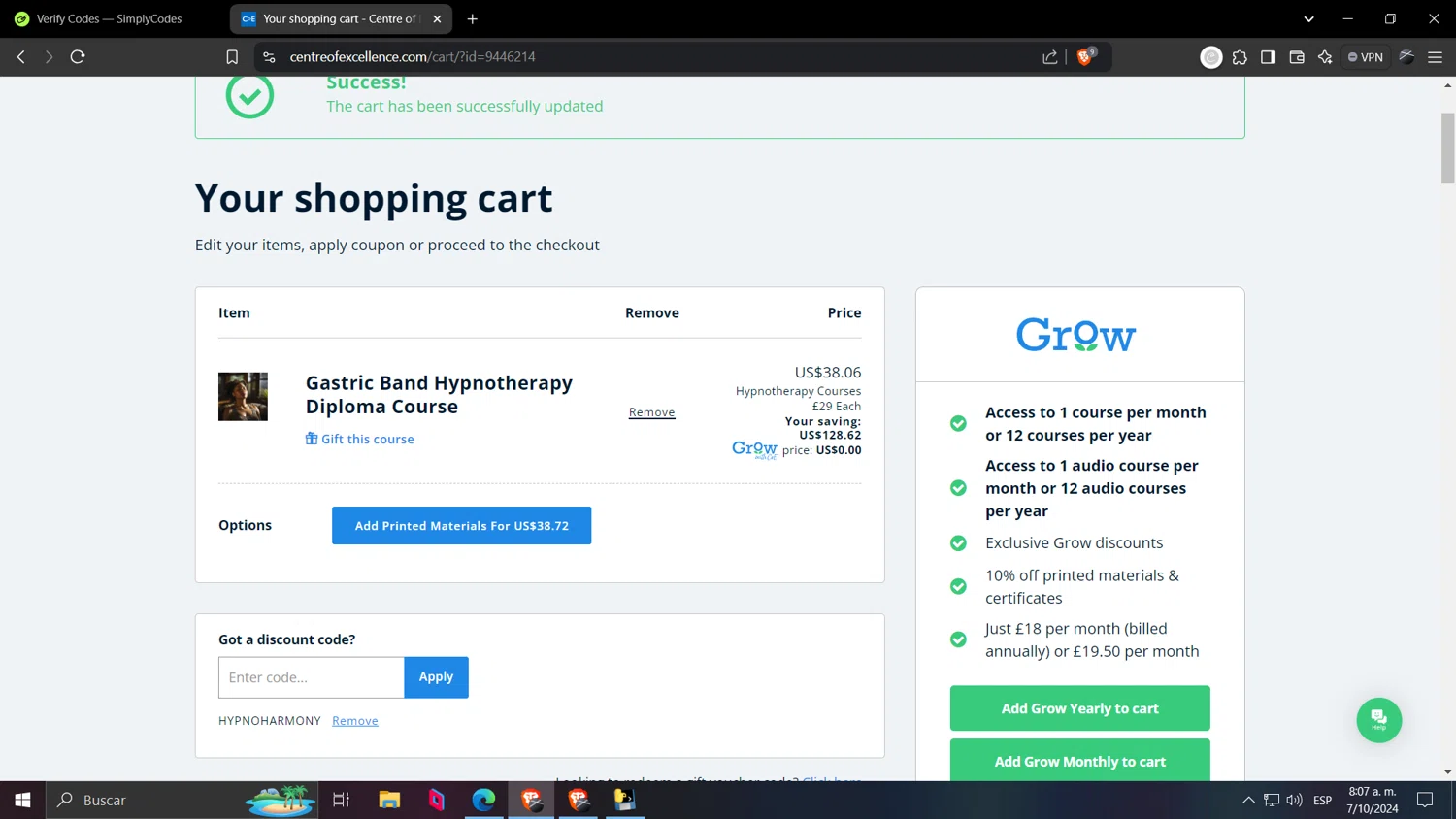 where to use Centre of Excellence Online promo code box