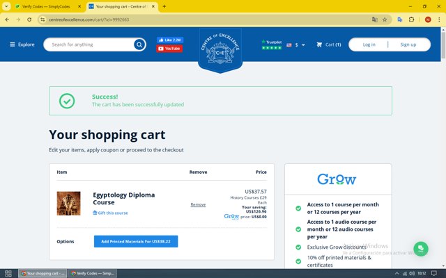 Centre of Excellence checkout page showing Centre of Excellence discount code box | Screenshot taken by SimplyCodes community member on Nov 5, 2024