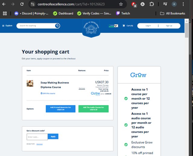 Centre of Excellence checkout page showing Centre of Excellence discount code box | Screenshot taken by SimplyCodes community member on Nov 12, 2024