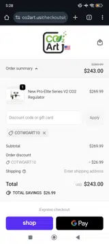 COtwoArt10 coupon verification screenshot